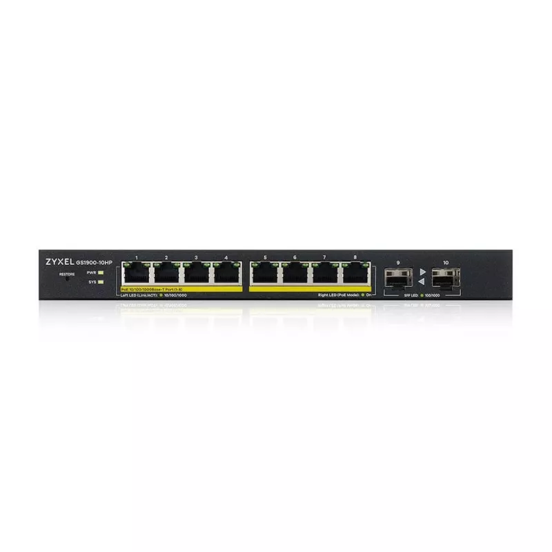 Zyxel GS1900-10HP hallittava L2 Gigabit Ethernet (10/100/1000) Power over Ethernet (PoE) musta