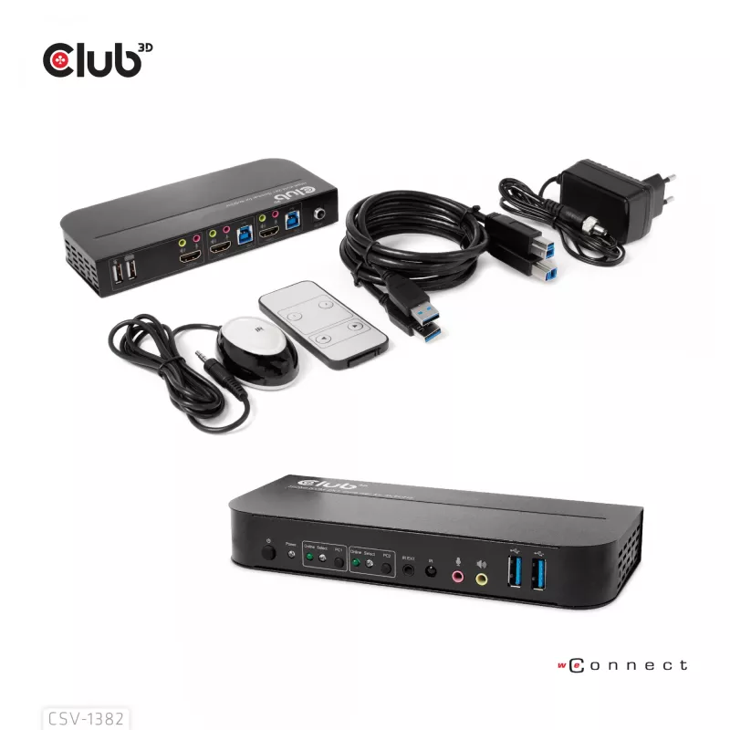 KVM-kytkin CLUB3D CSV-1382 Dual HDMI 4K 60Hz USB