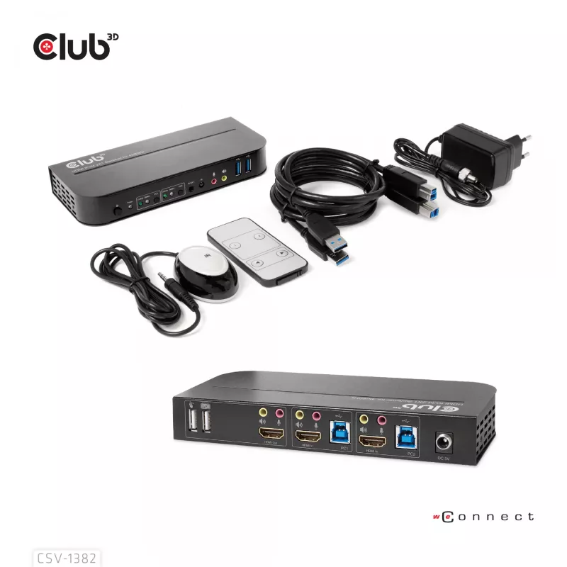 KVM-kytkin CLUB3D CSV-1382 Dual HDMI 4K 60Hz USB