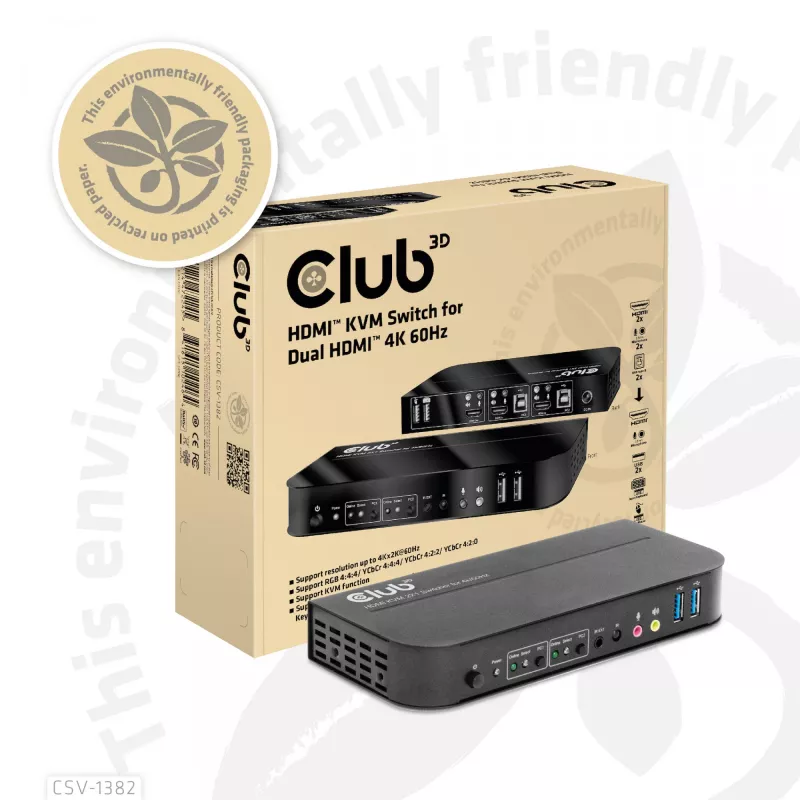 KVM-kytkin CLUB3D CSV-1382 Dual HDMI 4K 60Hz USB