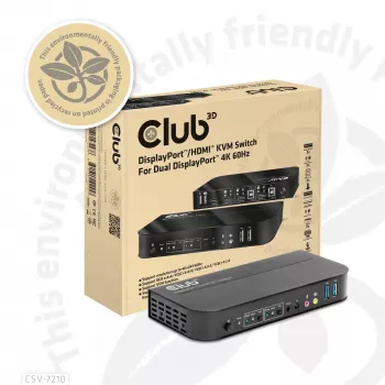 CLUB3D DisplayPort/HDMI KVM-kytkin kahdelle DisplayPort-näytölle 4K 60Hz