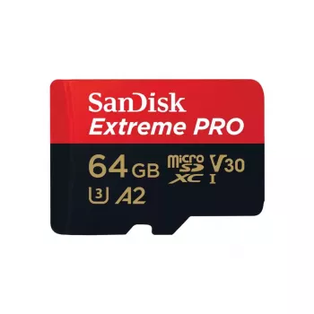 MicroSDXC-muistikortti SANDISK Extreme PRO 64GB UHS‑I U3 V30 A2, luku 200 MB/s, kirjoitus 90–140 MB/s, sisältää SD-sovittimen
