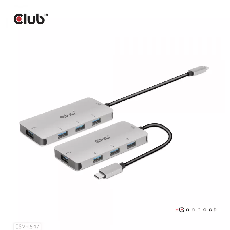 CLUB3D 4-porttinen USB-A-keskitin USB-C:lle – 10 Gbps nopea siirto