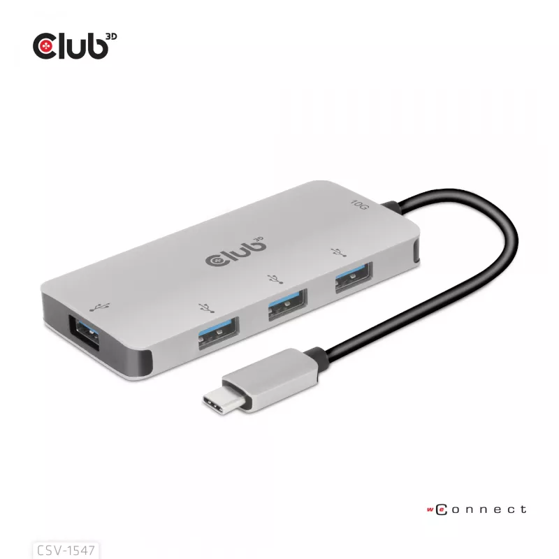 CLUB3D 4-porttinen USB-A-keskitin USB-C:lle – 10 Gbps nopea siirto