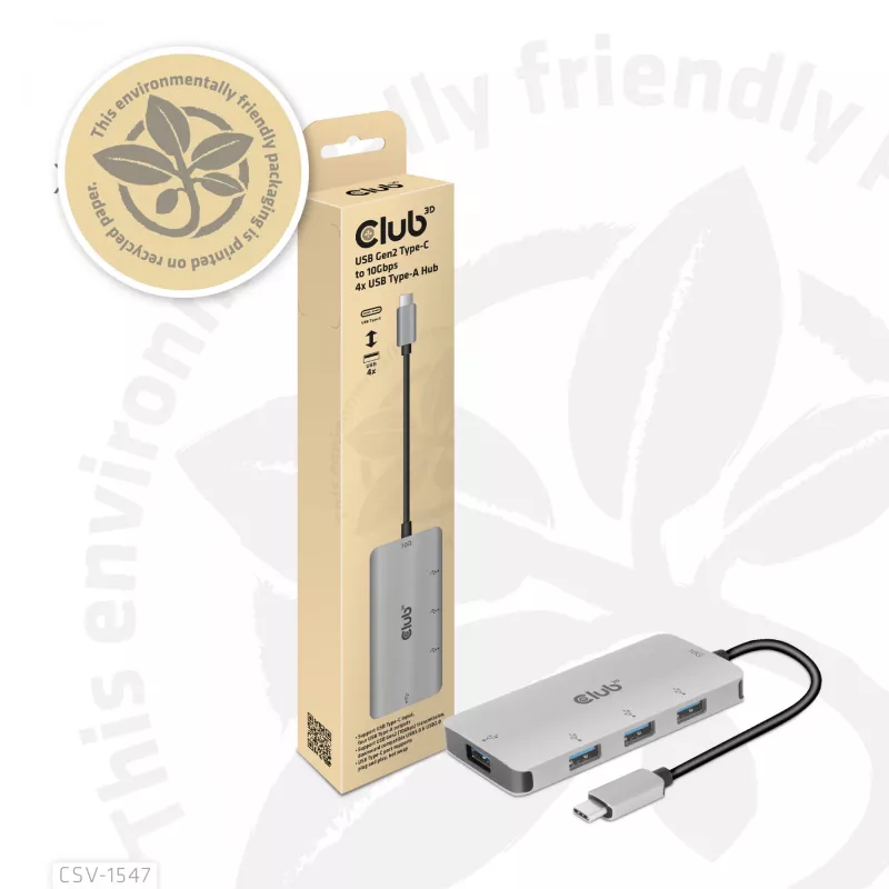 CLUB3D 4-porttinen USB-A-keskitin USB-C:lle – 10 Gbps nopea siirto