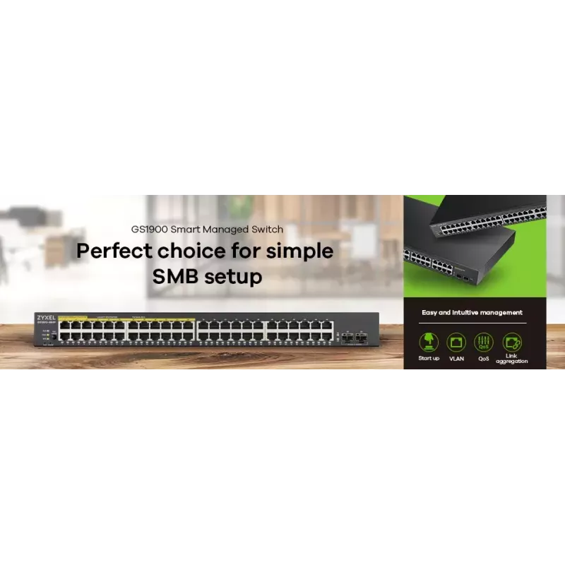 Zyxel GS1900-48-EU0102F verkkokytkin L2 Gigabit Ethernet (10/100/1000) musta