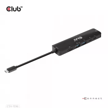 CLUB3D USB Gen1 Type-C, 6-in-1-keskitin HDMI 8K30Hz, 2xUSB Type-A, RJ45 ja 2xUSB Type-C, tiedonsiirto ja PD-lataus 100 wattia
