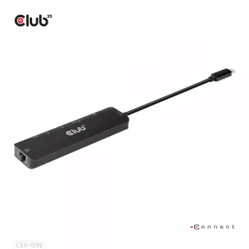 CLUB3D USB Gen1 Type-C, 6-in-1-keskitin HDMI 8K30Hz, 2xUSB Type-A, RJ45 ja 2xUSB Type-C, tiedonsiirto ja PD-lataus 100 wattia