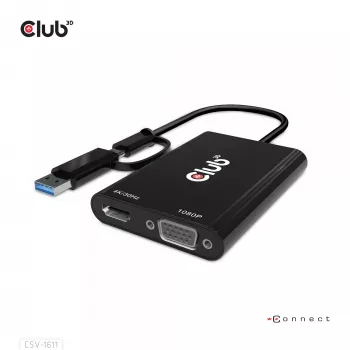 CLUB3D USB Gen1 Type-C/-A - Dual HDMI (4K/30Hz) / VGA (1080/60Hz)