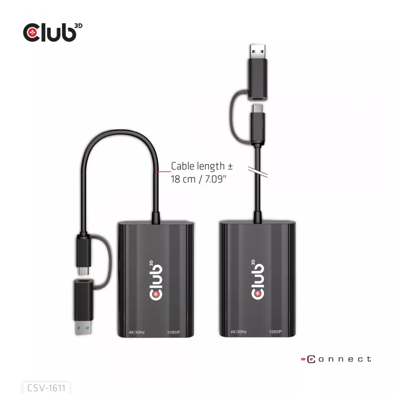CLUB3D USB Gen1 Type-C/-A - Dual HDMI (4K/30Hz) / VGA (1080/60Hz)