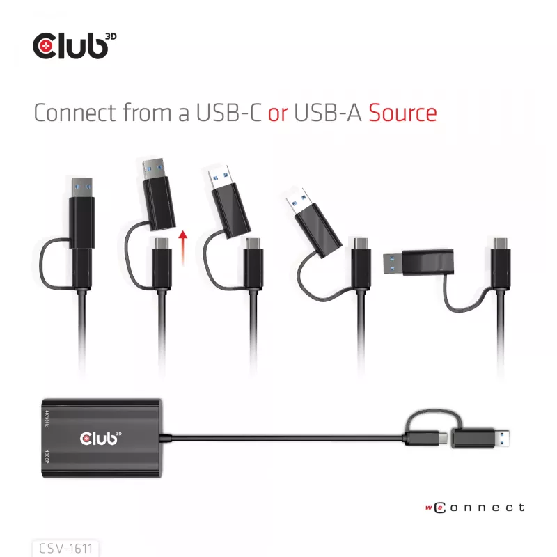 CLUB3D USB Gen1 Type-C/-A - Dual HDMI (4K/30Hz) / VGA (1080/60Hz)
