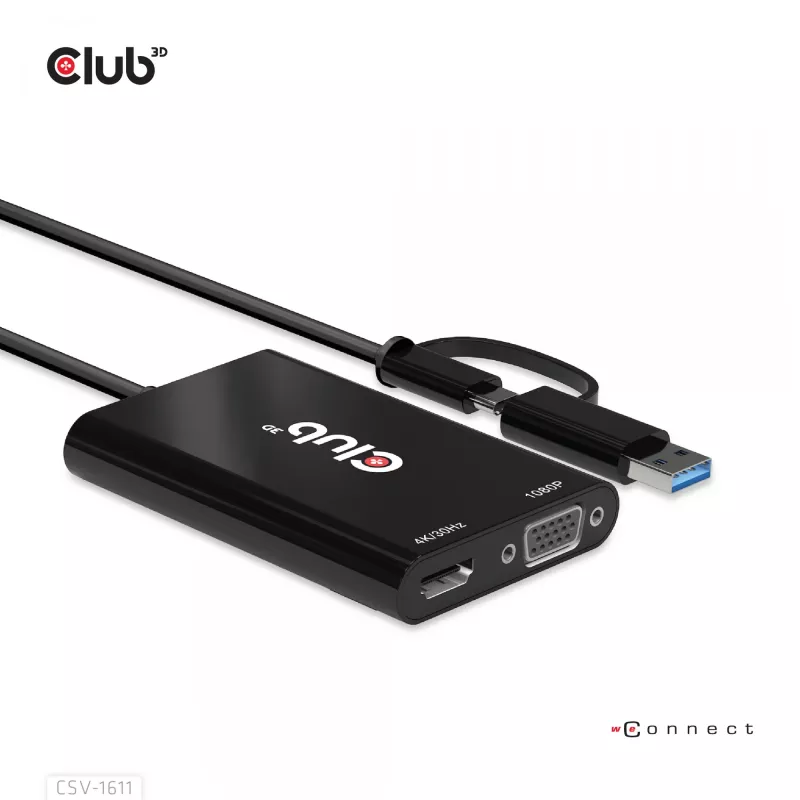 CLUB3D USB Gen1 Type-C/-A - Dual HDMI (4K/30Hz) / VGA (1080/60Hz)