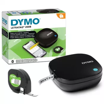 DYMO LetraTag 200B Bluetooth -tarratulostin | kompakti tarratulostin | yhdistyy langattoman Bluetooth-teknologian kautta iOS- ja Android-laitteisiin | sisältää 1 valkoisen paperitarrarullan | musta