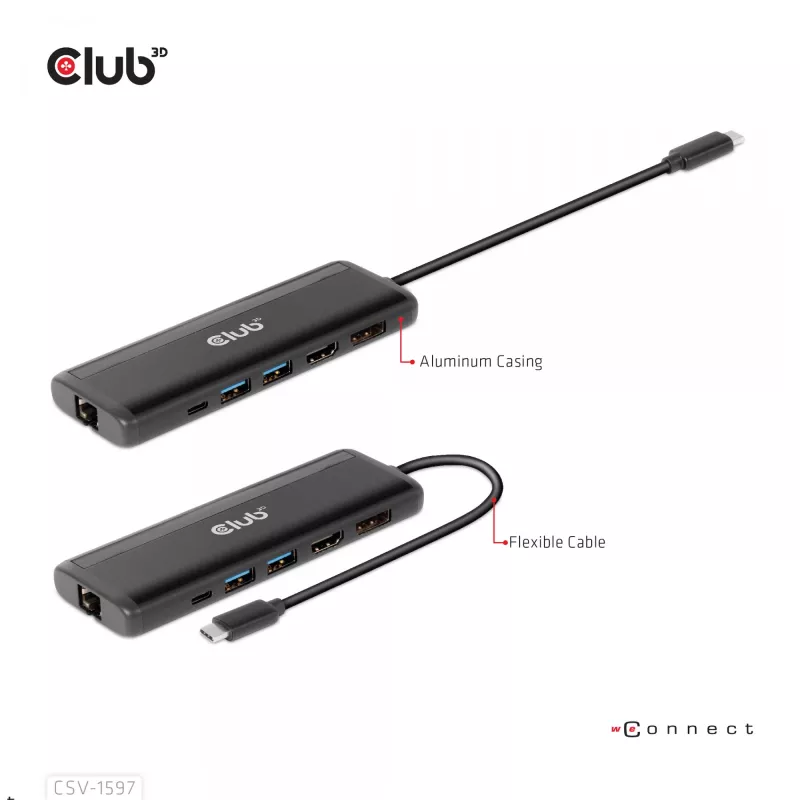 CLUB3D USB Gen 1 Type-C 8-in-1 MST Dual 4K60Hz Display matkatelakka