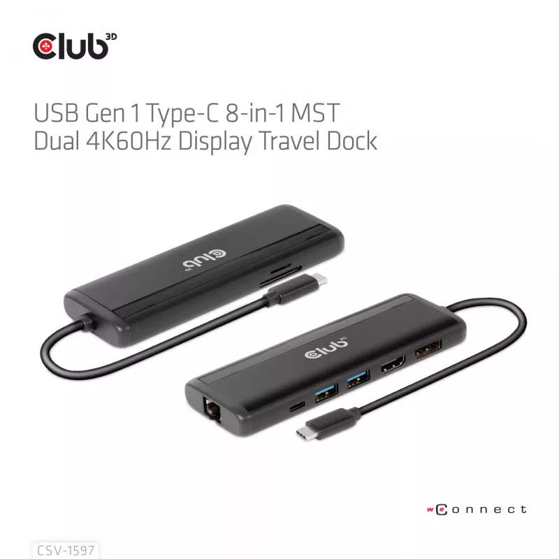 CLUB3D USB Gen 1 Type-C 8-in-1 MST Dual 4K60Hz Display matkatelakka
