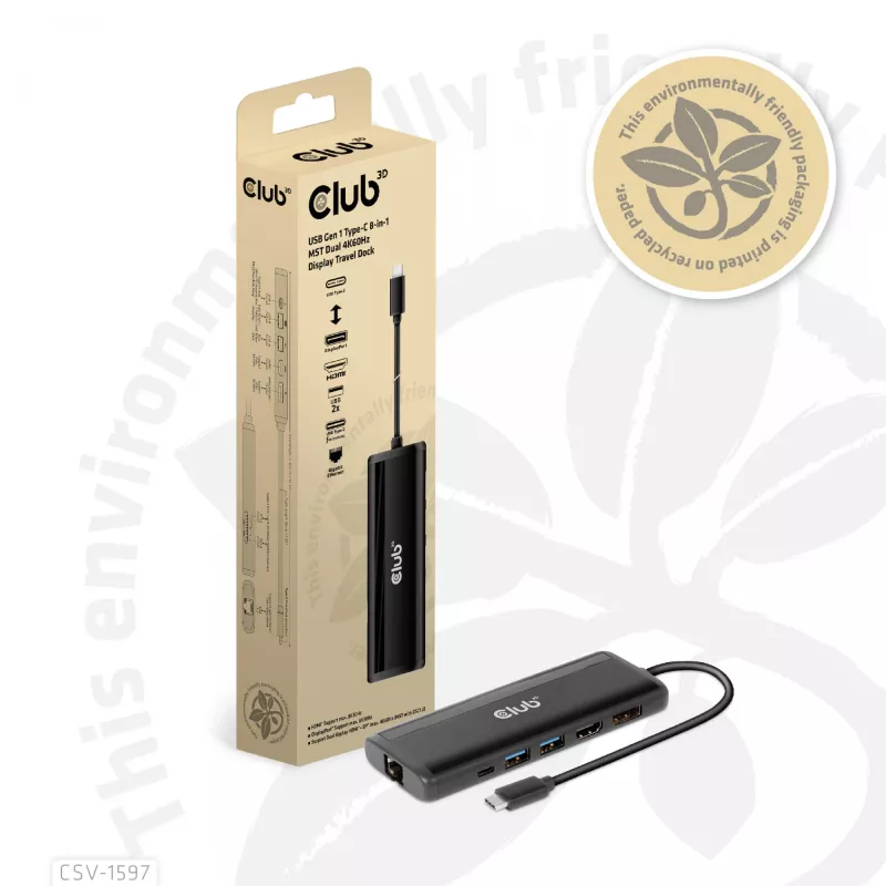 CLUB3D USB Gen 1 Type-C 8-in-1 MST Dual 4K60Hz Display matkatelakka