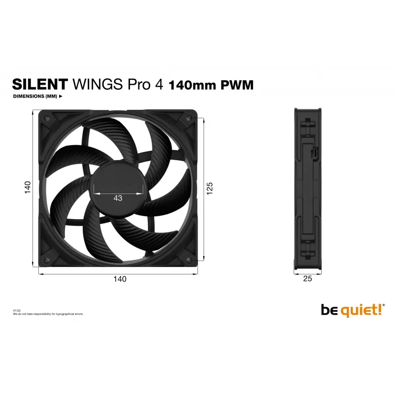 be quiet SILENT WINGS PRO 4 | 140mm PWM tietokonekotelon tuuletin 14 cm musta 1 kpl