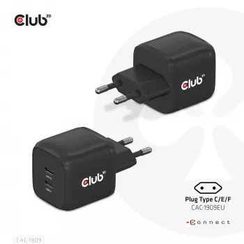CLUB3D matkalaturi PPS 45W GAN-teknologia, kaksi porttia USB Type-C, Power Delivery (PD) 3.0 -tuki