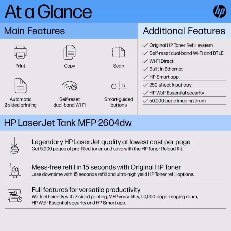HP LaserJet Tank MFP 2604dw tulostin, laser, monitulostus, 600 x 600 DPI, A4, suoratulostus, harmaa