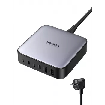 Ugreen 40914 Nexode 200W GaN työpöytä-USB-C-USB-A-laturi, sisäkäyttöön, AC, 21 V, 5 A, 2 m, musta, harmaa