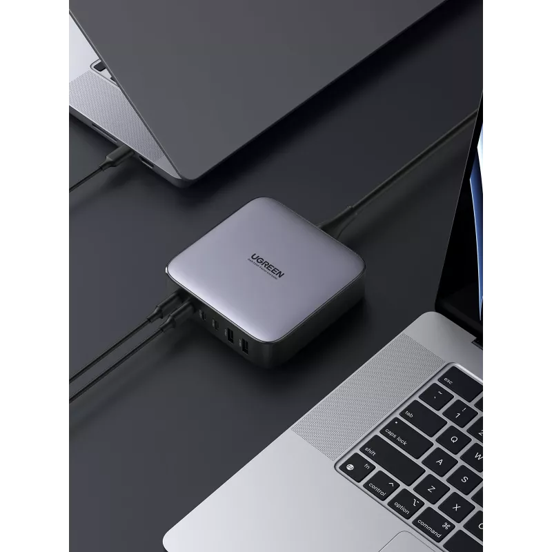 Ugreen 40914 Nexode 200W GaN työpöytä-USB-C-USB-A-laturi, sisäkäyttöön, AC, 21 V, 5 A, 2 m, musta, harmaa