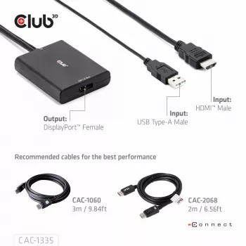 CLUB3D HDMI + micro USB - DisplayPort™ 4K120Hz tai 8K30Hz M/F aktiivinen adapteri