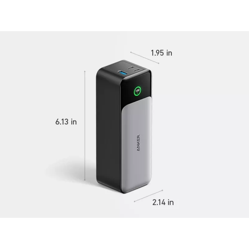 Kannettava laturi Anker 737 (A1289011) – 24000 mAh, 140 W, 2× USB-C + 1× USB-A, hopea/musta