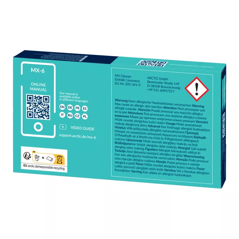 ARCTIC MX-6 ULTIMATE Performance -lämpötahna + MX Cleaner, lämpötahna, harmaa, 4 g, 1 kpl, 66 mm, 120 mm