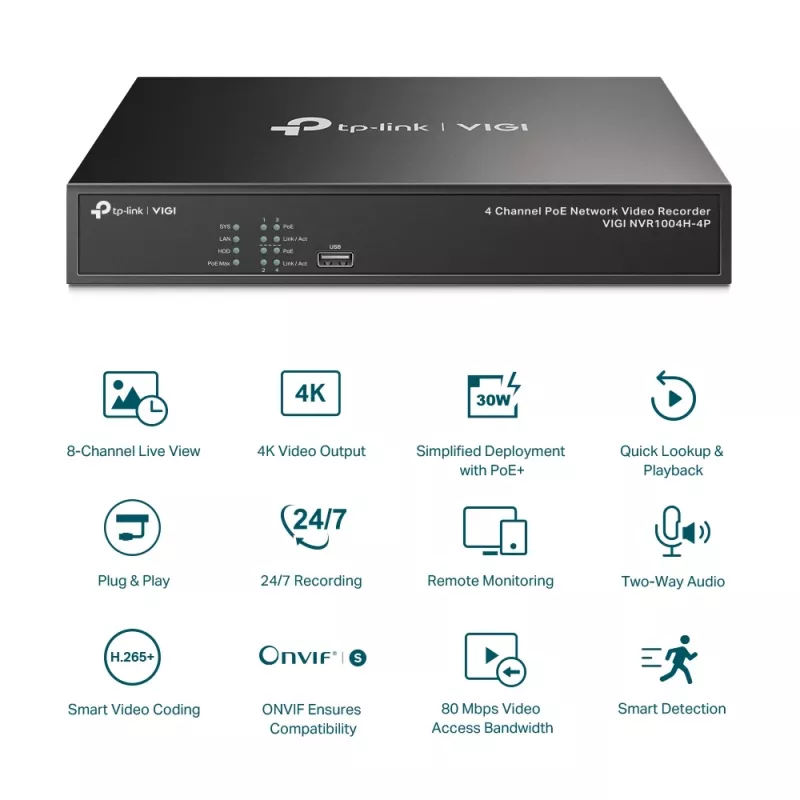 TP-Link VIGI 4-kanavainen PoE+ verkkotallennin