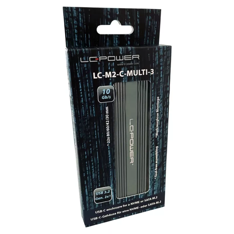 LC-POWER SSD-kotelo - M.2 LC-M2-C-MULTI-3 Lc-power USB3.2 M.2-SSD-kotelo (NVMe & SATA)