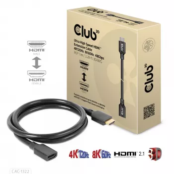 CLUB3D Ultra High Speed HDMI-jatkojohto 4K120Hz 8K60Hz 48 Gbps, uros/naaras, 1 m