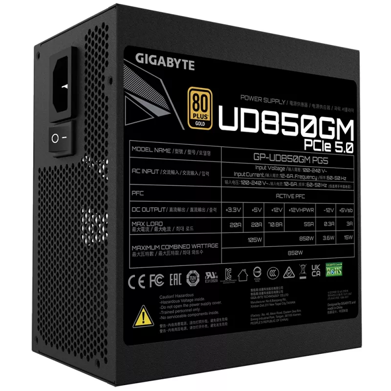 GIGABYTE GP-UD850GM PG5 virtalähde 850 W 20+4 pin ATX ATX musta