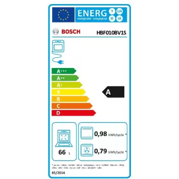 Kalusteisiin asennettava sähköuuni Bosch Serie 2 HBF010BV1S — 66 L, kiertonupit, halogeenilamppu, luokka A, valkoinen