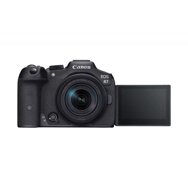Canon EOS R7 järjestelmäkamera RF-S 18-150mm F3.5-6.3 IS STM -objektiivilla, 32,5 MP CMOS, 4K-video, 0,53 kg, musta
