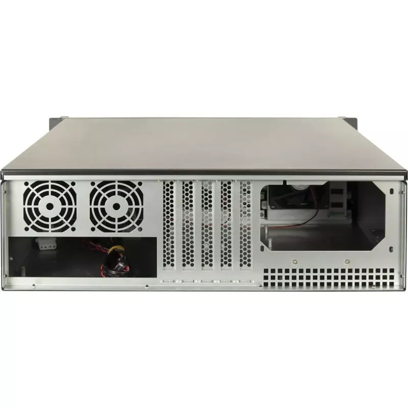 Inter-Tech IPC 3U-3508 tallennuspalvelinkotelo, 48,3 cm telineeseen 3U, ATX, SATA/SAS Hot-Swap, 2x 5,25 tuuman ulkoinen paikka, ilman virtalähdettä, musta