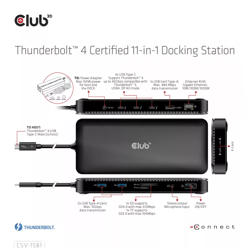 Telakointiasema CLUB3D Thunderbolt 4 Certified 11-in-1 140W