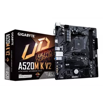 GIGABYTE A520M K V2 emolevy - tukee AMD Ryzen 5000 -sarjaa AM4 CPU, jopa 5100MHz DDR4 (OC), PCIe Gen3 x4 M.2, GbE LAN, USB 3.2 Gen 1