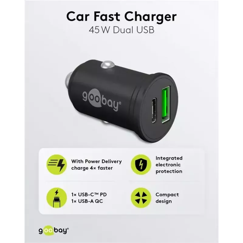 Goobay Dual-USB auto-pikalaturi USB-C PD 45W musta