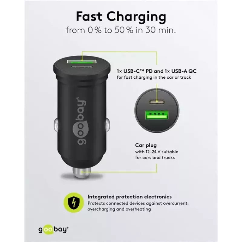 Goobay Dual-USB auto-pikalaturi USB-C PD 45W musta