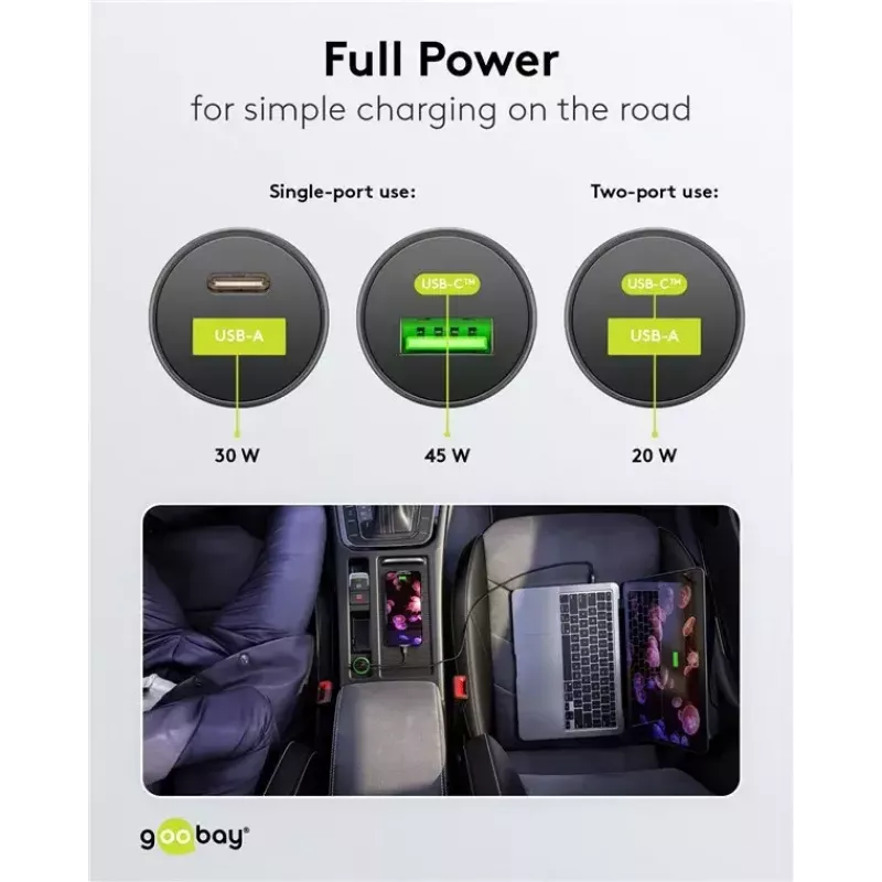 Goobay Dual-USB auto-pikalaturi USB-C PD 45W musta