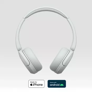 Sony WH-CH520 langattomat on-ear-kuulokkeet, Bluetooth 5.2, 50 h toisto, USB-C-lataus, valkoinen