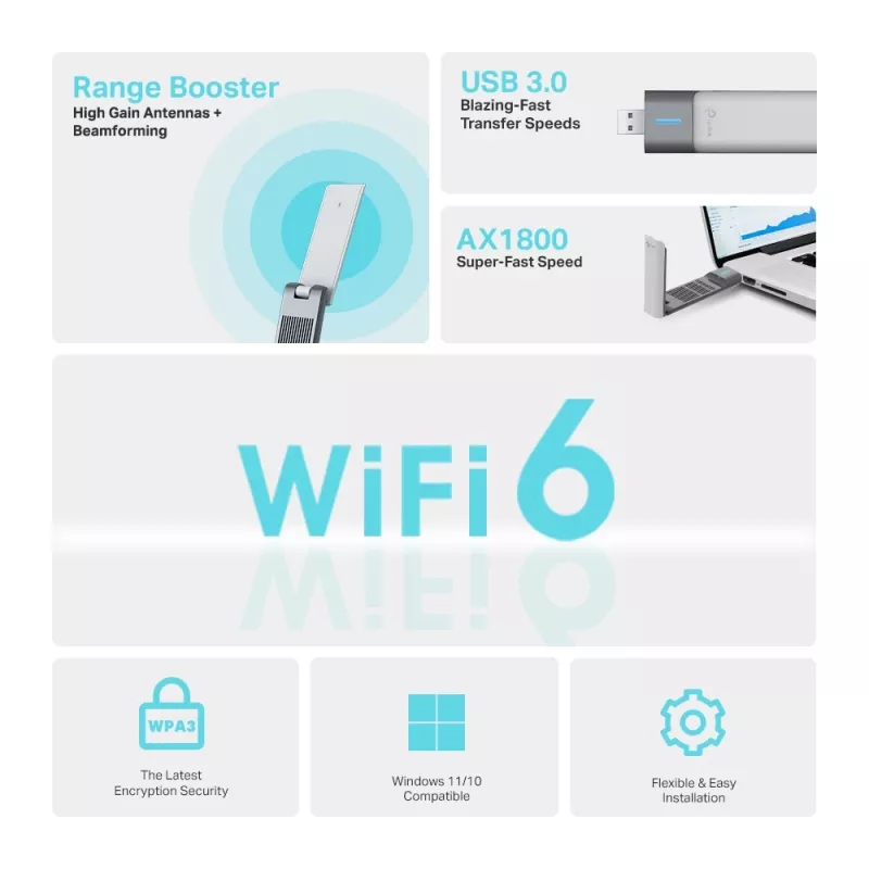 TP-Link Archer AX1800 High Gain Dual-Band Wi-Fi 6 USB-sovitin