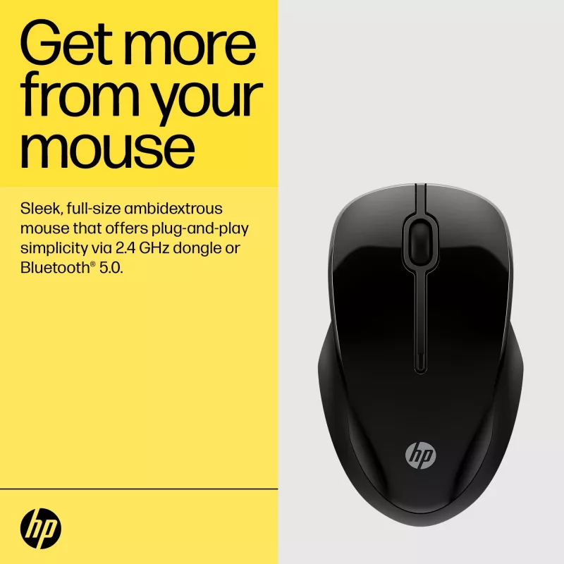 HP 250 Dual hiiri, molempikätinen, Bluetooth + USB Type-A, 1600 DPI, musta