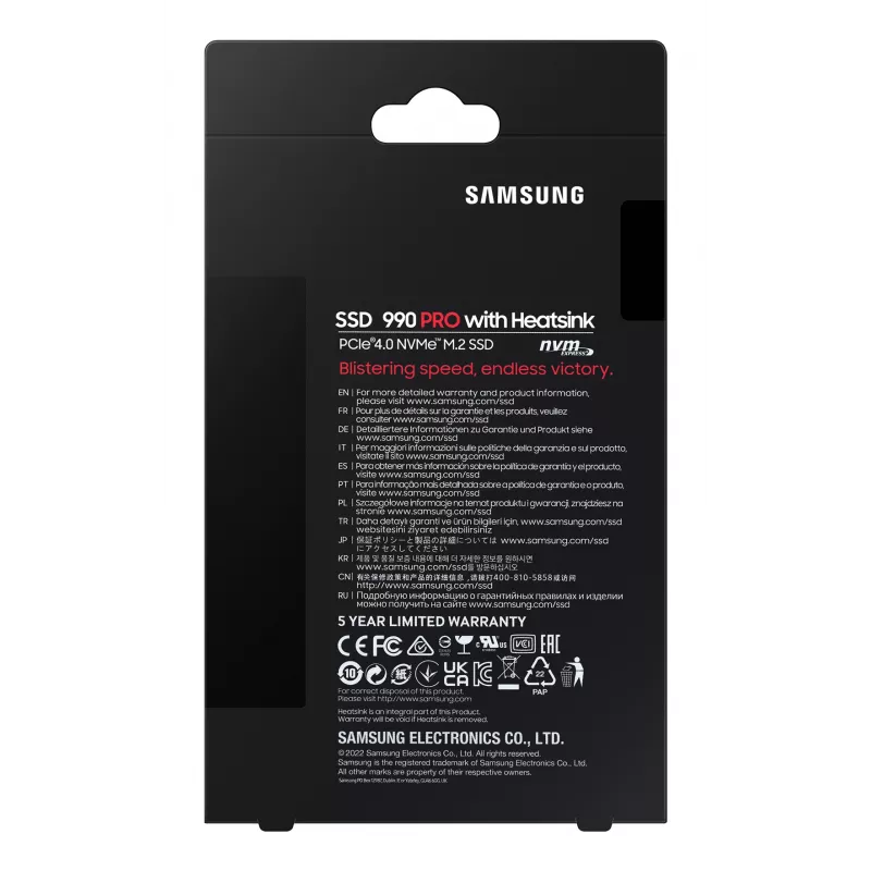 SSD-asema Samsung 990 PRO jäähdytyssiilillä 2000 GB M.2 2280 M.2 NVMe MZ-V9P2T0CW