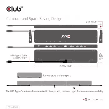 CLUB3D USB Gen1 Type-C kolmen näytön DP1.4 Alt mode Smart PD3.0 -lataustelakka 100 watin virtalähteellä