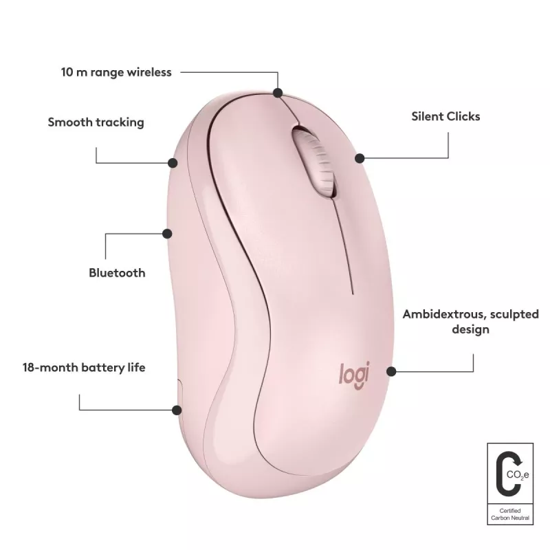 LOGITECH M240 hiljainen hiiri - Bluetooth - pinkki