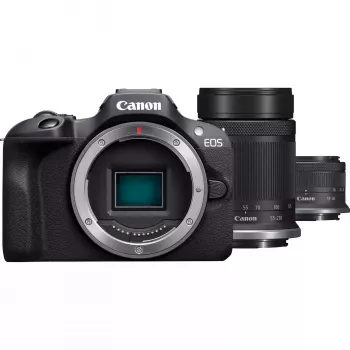 Canon EOS R100 + RF-S 18-45mm F4.5-6.3 IS STM + RF-S 55-200mm F5-7.1 IS STM Kit MILC 24.1 MP CMOS 6000 x 4000 pikseliä musta