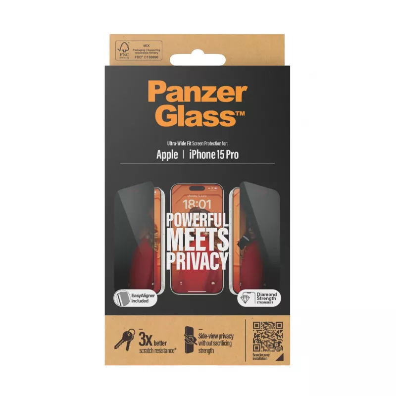 PanzerGlass ® tietosuojanäytönsuojakalvo iPhone 15 Pro | Ultra-Wide Fit EasyAlignerilla