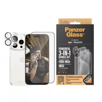 PanzerGlass 3-in-1-paketti iPhone 15 Pro Tempered Glass läpinäkyvä