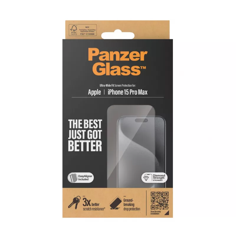 PanzerGlass ® näytönsuojakalvo iPhone 15 Pro Max | Ultra-Wide Fit EasyAlignerilla